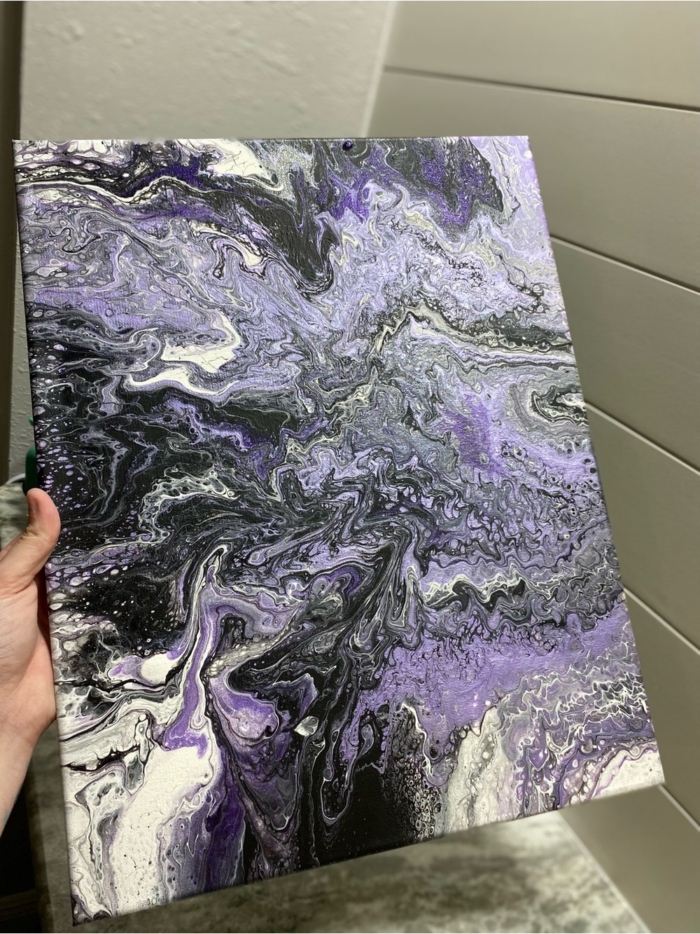 Hand Crafted Purple and Black Swirl Painting - Picture 5 of 7